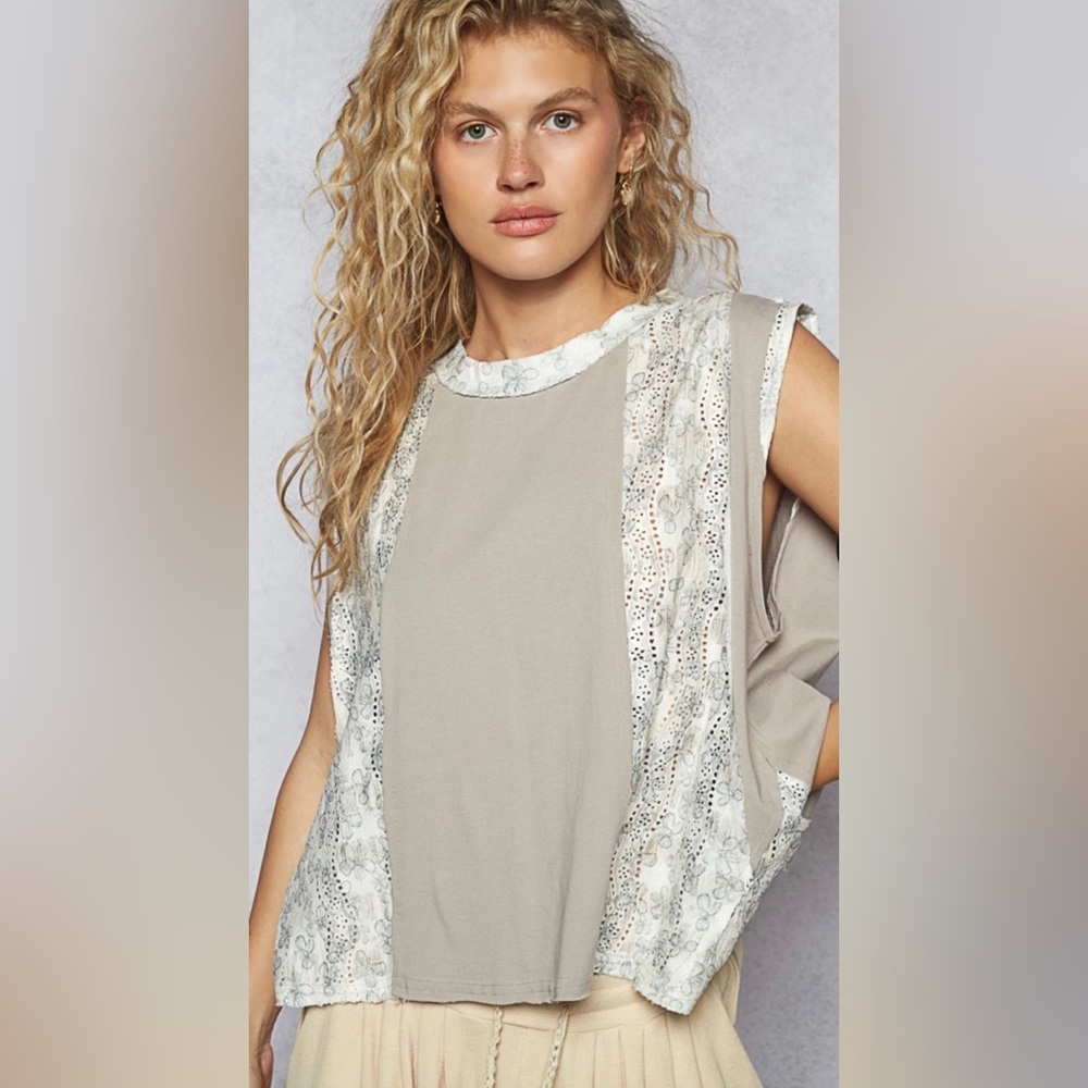 Stylish Beige and Lace Top With Open Back